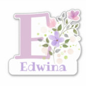 Sticker Nom Edwina plus Initial avec Floral Design (Devant)