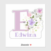 Sticker Nom Edwina plus initiale avec motif floral (Feuille)