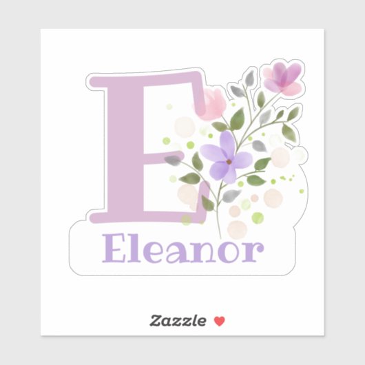 Sticker Nom Eleanor & Initial avec design floral (Feuille)