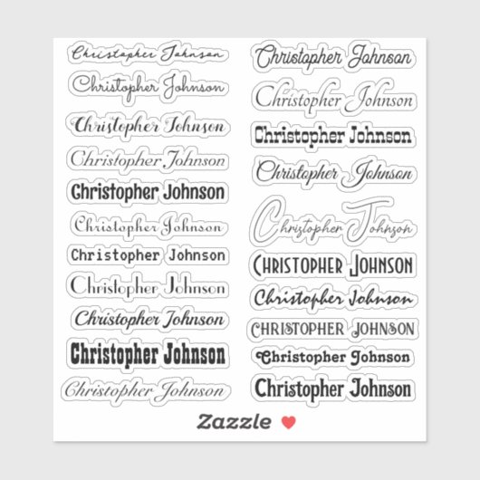 Sticker Nom élégant Signature Texte noir Script Kiss Cut (Feuille)