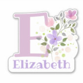 Sticker Nom Elizabeth plus Initial avec Floral Design (Devant)