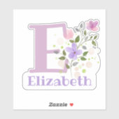 Sticker Nom Elizabeth plus initiale avec motif floral (Feuille)