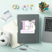 Sticker Nom Elizabeth plus initiale avec motif floral (Couverture iPad)