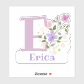 Sticker Nom Erica plus Initial avec Floral Design (Feuille)