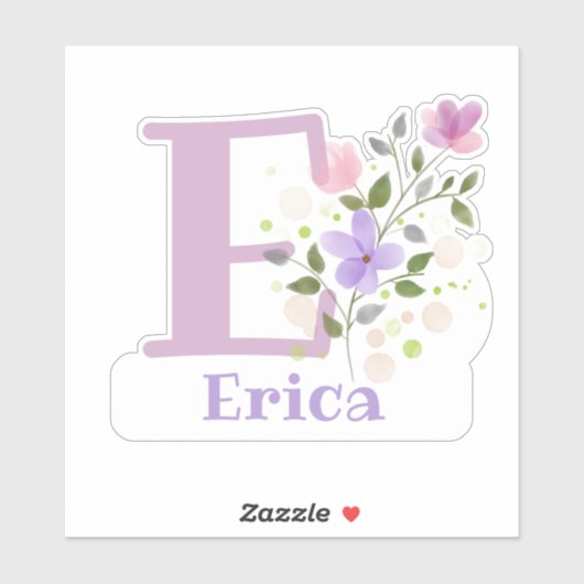 Sticker Nom Erica plus Initial avec Floral Design (Feuille)