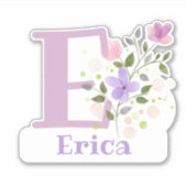 Sticker Nom Erica plus Initial avec Floral Design (Devant)
