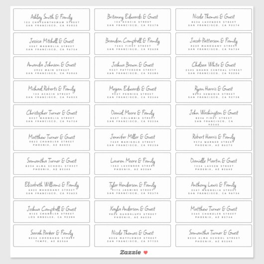 Sticker Nom et adresse du client mariage Moderne Chic Amus (Feuille)