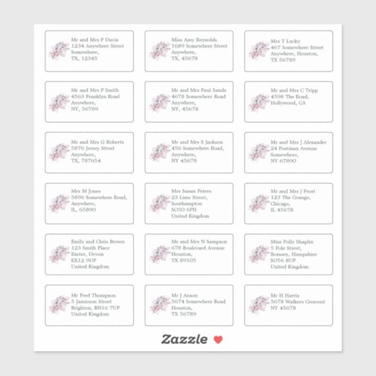 Sticker Nom et adresse individuels Invités du Mariage Flor (Feuille)