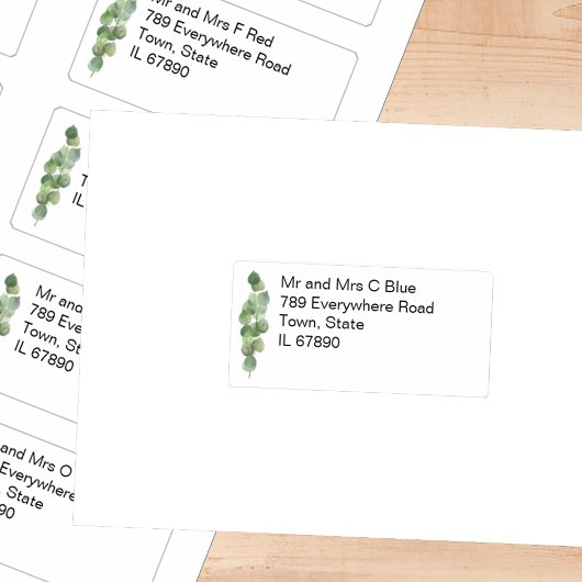 Sticker Nom et adresse individuels Mariage Eucalyptus