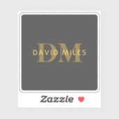 Sticker Nom et monogramme élégant | Or et gris foncé (Feuille)