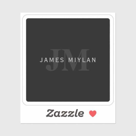 Sticker Nom et monogramme modernes | Gris et noir (Feuille)