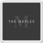 Sticker Nom et monogramme modernes | Gris et noir (Devant)