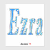 Sticker Nom Ezra Conçu En Bleu, (Feuille)