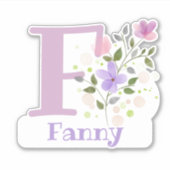 Sticker Nom Fanny & Initial avec design floral (Devant)