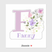 Sticker Nom Fanny & Initiale avec motif floral (Feuille)