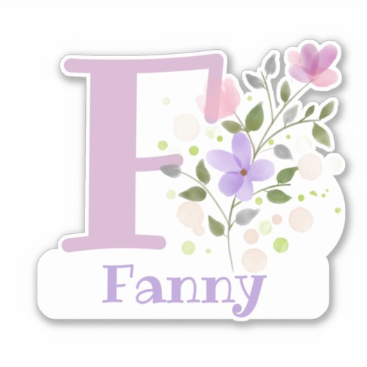 Sticker Nom Fanny & Initiale avec motif floral (Devant)