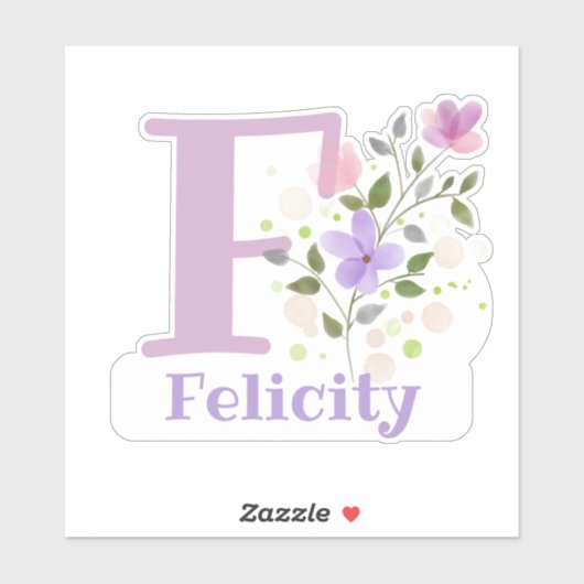 Sticker Nom Felicity & Initial avec Floral Design (Feuille)