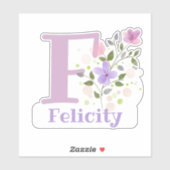 Sticker Nom Felicity & Initiale avec motif floral (Feuille)