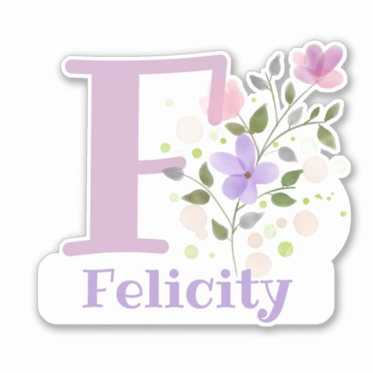 Sticker Nom Felicity & Initiale avec motif floral (Devant)