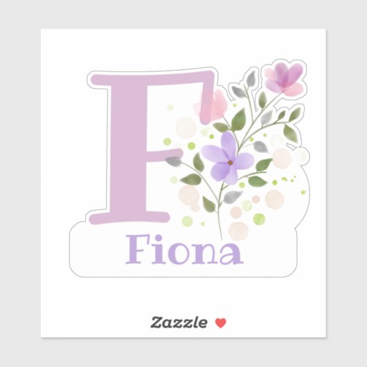 Sticker Nom Fiona plus Initial avec Floral Design (Feuille)