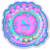 Sticker Nom floral rose et Inspiritisme initial personnali (Devant)