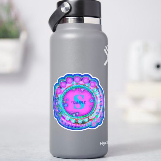 Sticker Nom floral rose et Inspiritisme initial personnali