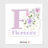 Sticker Nom Florence & Initiale avec Design Floral (Feuille)
