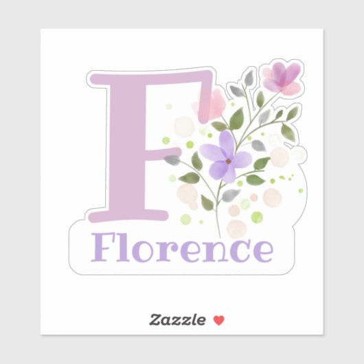 Sticker Nom Florence & Initiale avec Design Floral (Feuille)