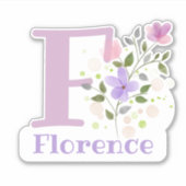 Sticker Nom Florence & Initiale avec Design Floral (Devant)