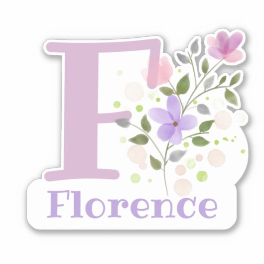 Sticker Nom Florence & Initiale avec Design Floral (Devant)