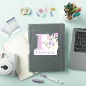 Sticker Nom Florence & Initiale avec motif floral (Couverture iPad)