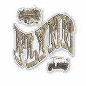 Sticker Nom Flynn, avec camions de pompiers, (Devant)