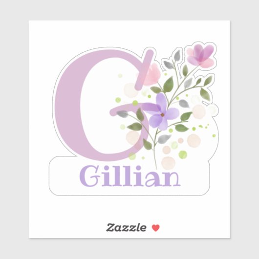 Sticker Nom Gillian & Initial avec design floral (Feuille)