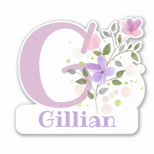 Sticker Nom Gillian & Initiale avec motif floral (Devant)