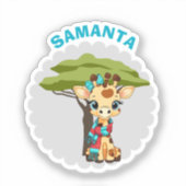 Sticker "Nom" Girafe dans la Savane Planche d'autocollants (Recto)