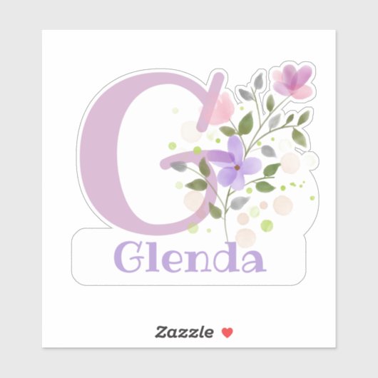 Sticker Nom Glenda plus Initial avec design floral (Feuille)