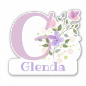 Sticker Nom Glenda plus Initial avec design floral (Devant)