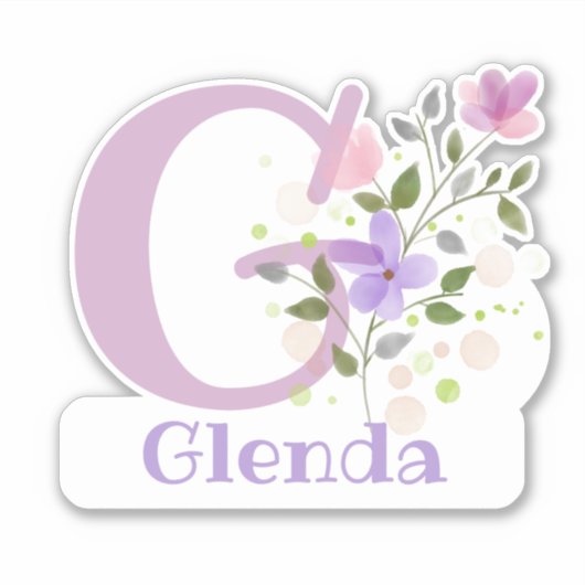 Sticker Nom Glenda plus Initial avec motif floral (Devant)