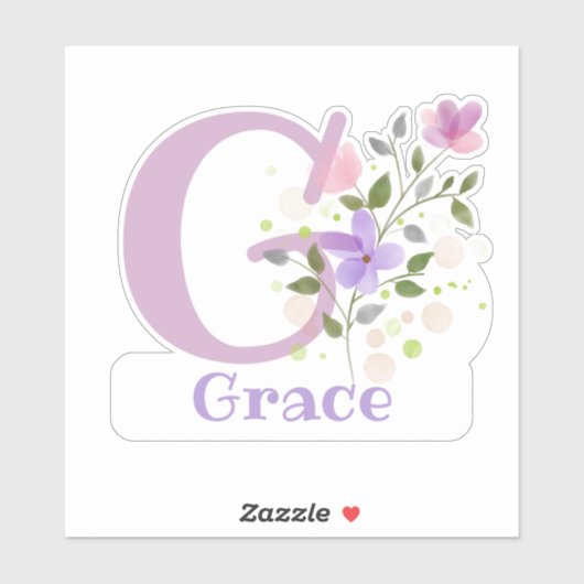 Sticker Nom Grace plus Initial avec Floral Design (Feuille)