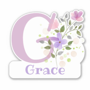 Sticker Nom Grace plus Initial avec Floral Design