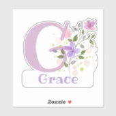 Sticker Nom Grace plus initiale avec motif floral (Feuille)