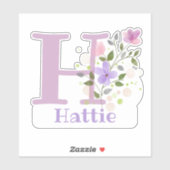 Sticker Nom Hattie & Initiale avec motif floral (Feuille)