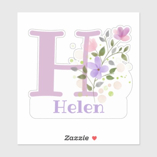 Sticker Nom Helen & Initial avec design floral (Feuille)