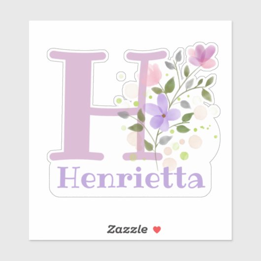 Sticker Nom Henrietta & Initial avec Floral Design (Feuille)