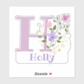 Sticker Nom Holly & Initial avec design floral (Feuille)