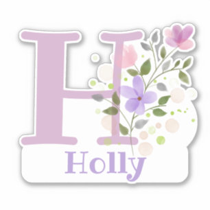 Sticker Nom Holly & Initiale avec motif floral