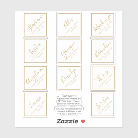 Sticker Nom individuel Carré Party Favoriser case (Feuille)