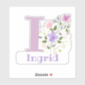 Sticker Nom Ingrid & Initial avec design floral (Feuille)