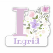 Sticker Nom Ingrid & Initial avec design floral (Devant)
