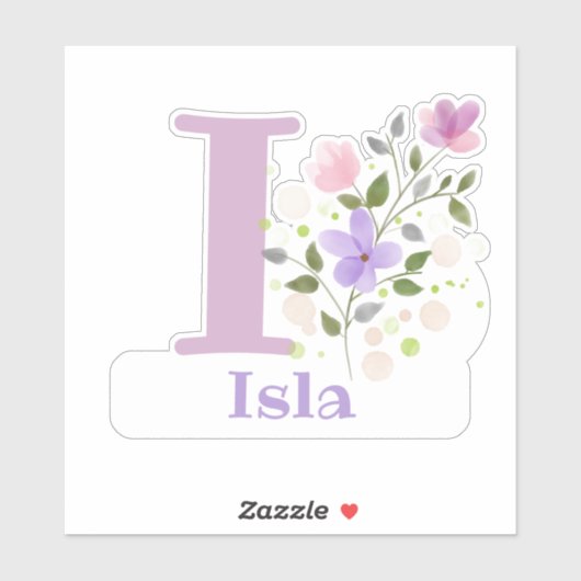 Sticker Nom Isla plus Initial avec Floral Design (Feuille)